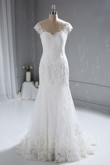 New Design Ivory Sheath Lace Wedding Dress Cap Sleeves 724A3926a