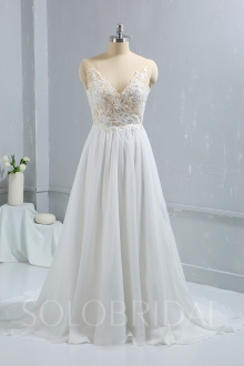 High quality beaded Lace Chiffon Wedding Dress sexy seen through Bodice DPP_1267