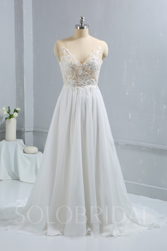 High quality beaded Lace Chiffon Wedding Dress sexy seen through Bodice DPP_1267