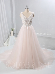 Blush Pink A Line Tulle Wedding dress V Neckline 724A9497a...