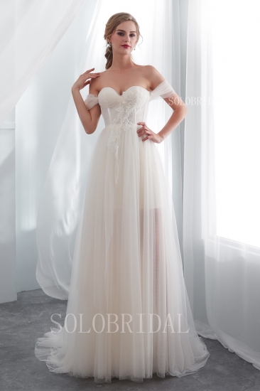 ivory flowry tulle summber wedding dress I226641