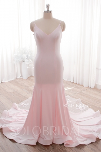 DPP_0018 Pink V neck Spghatti Strap 3D Flower Lace Train Wedding Dress