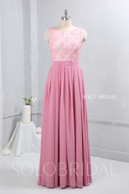 pink chiffon floor length bridemaid dress nicely pleated on waist 724A9180a