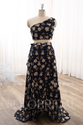 Spring Black floral one shoulder Print Maxi Dresses DPP_0004