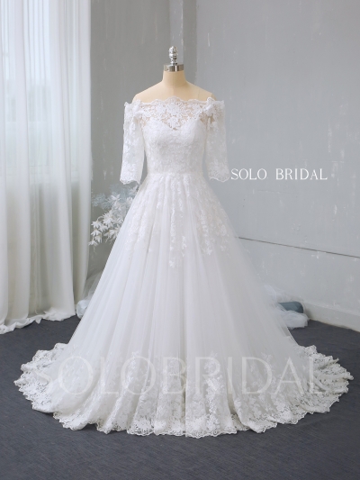 Ivory off shoulder half sleeves a line wedding dress 724A2735