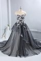 Ivory satin with black tulle overlayed wedding dress DPP_2218