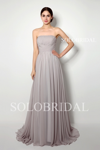Grey pleated chiffon floor length lace up bridesmaid dress B23250