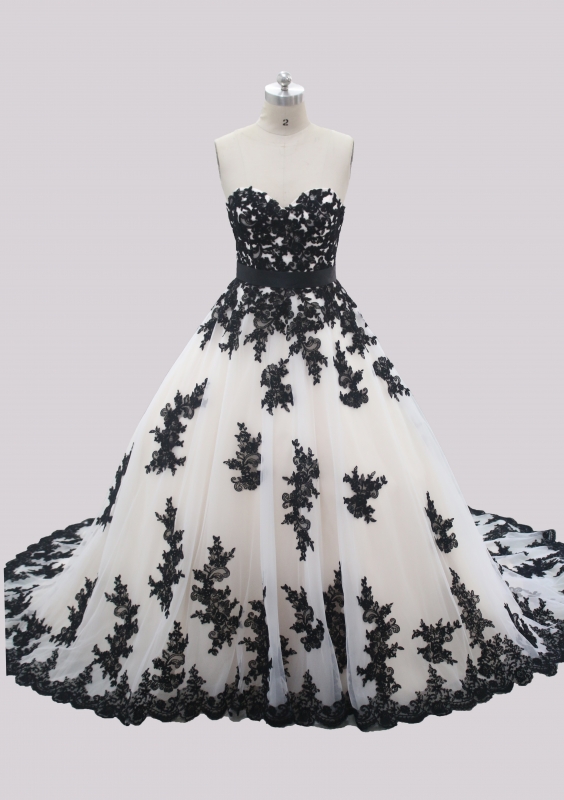 Champagne Color Ivory Tulle Black Applique Lace A Line Wedding
