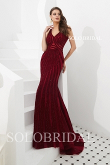 Wine red fit and flare proom dress L703031