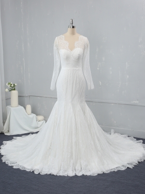 Mermaid Ivory Whole Piece Light Lace Wedding Dress MJ-2320