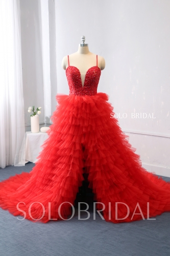 red proom dress opening front tulle ruffle skirt 724A0208