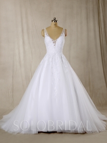 White A Line beaded Neckline Wedding Gown 724A6464s