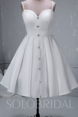 Ivory Short Satin Wedding Dress with diamond buttons 724A3223a