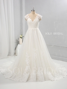 Ivory Cotton Lace A Line Wedding Dress Cap Sleeves 724A1163a