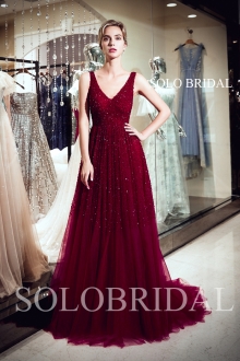 Wine red luxury a line tulle proom dress J947071