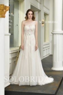 Ivory one shoulder light tulle wedding dress P333931