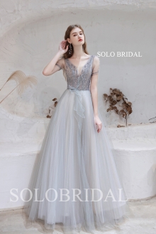 Delightful Grey Light Flowy A Line Shiny Prom Dress T3610131