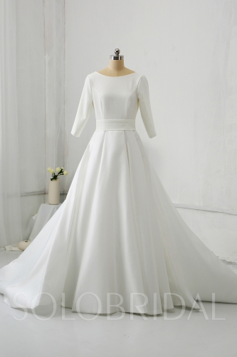 Silk Satin Bridal Gown with Half Sleeves Pockets Wedding Dress DPP_0474