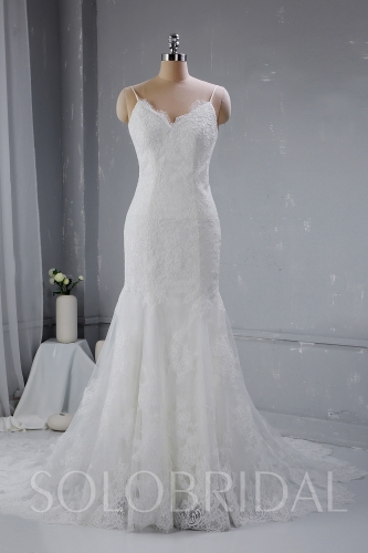 Fitted thin straps wedding dress light ivory 724A3159a