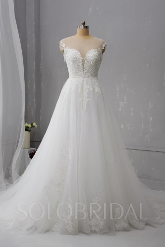 Deep V neckline Sexy Back with Pearl Buttons Summer Tulle Wedding Dress 724A1396a