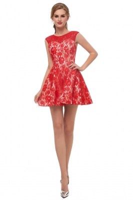 I126721Red lace short bridesmaid dress I126721