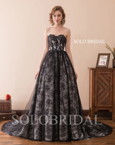 black lace a line evening dress F326181