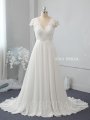 V neck ivory chiffon A line wedding dress 724A2348