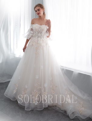 light champagne flower wedding dress I436571