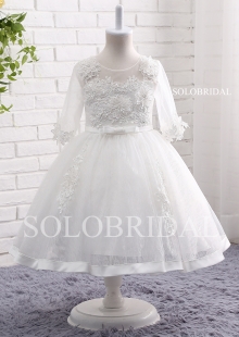 Ivory Princess lace 3D flowers girl Dress A1982