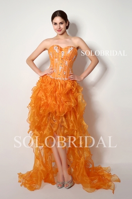 Orange short long rufflesweetheart lace up proom dress B20255