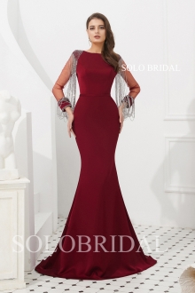 Wine red fit and flare crepe proom dress L463216