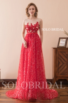 red a line shiny lace evening dress F306041