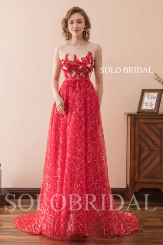 red a line shiny lace evening dress F306041