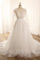 Ivory long sleeve A line leaf sparkly tulle wedding dress