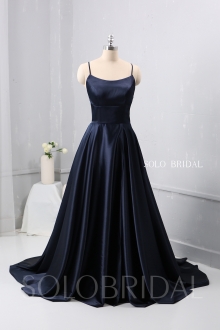 Dark Blue A Line plain Satin Dress Bridesmaid Dress 724A2518
