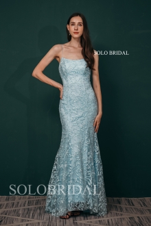 Sky blue Strapless Sheath Leaf Lace Bridesmaid Dresses