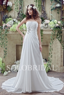 high waist ivory strapless lace up court train chiffon wedding dress C20242