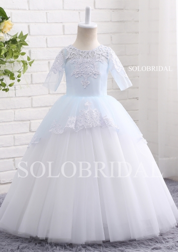 Ivory sleeves ball gown lace and tulle flower girl dress A18804