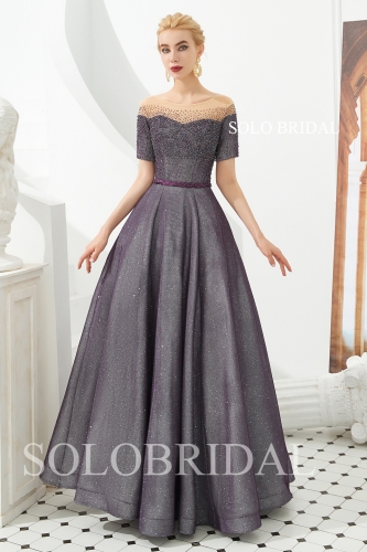 Shiny dark grey mother of bride dress M533361