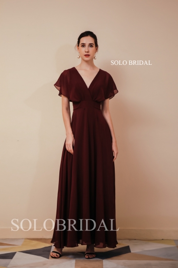 Women\'s Formal Long V-neck Evening Party Dress Wine Red Bridesmaids Dresses