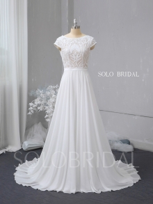 Ivory lace chiffon a line wedding dress 724A2704