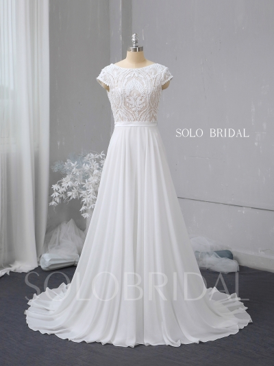 Ivory lace chiffon a line wedding dress 724A2704