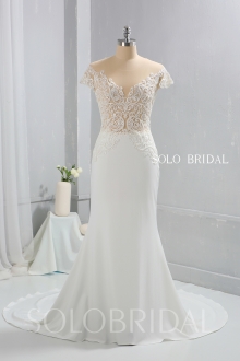 Ivory Crepe Fitted Wedding Dress Fully beaded Sexy Bodice 724A9778