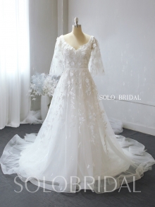 A line square half sleeve organza wedding dress 724A1946