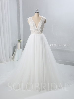 Ivory A Line Tulle Wedding Dress Seen Through Lace Bodice 724A9470a