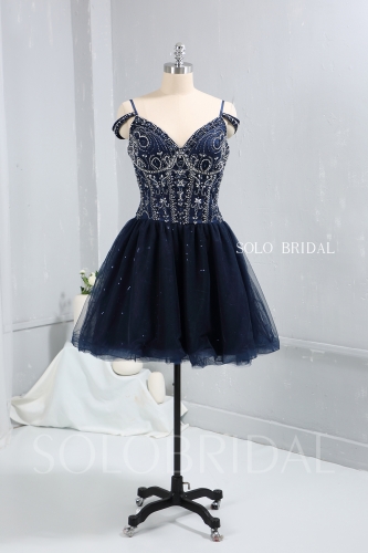 Royal Blue Heavy Beaded Proom Dress Shiny Tulle Short Skirt 724A0033a
