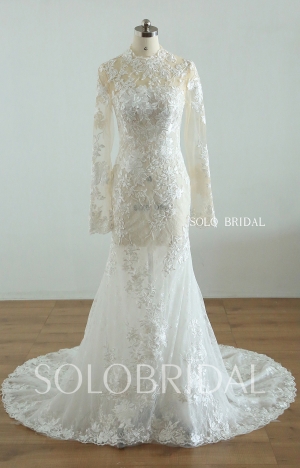 20250825B Ivory champagne full sleeve fit and flare women Wedding Dress