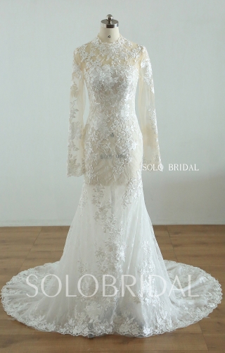 20250825B Ivory champagne full sleeve fit and flare women Wedding Dress