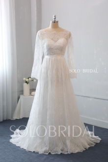 long sleeves boat lace neckline satin sweetheart small a line lace ribbon zipper lace and tulle sweep train wedding dress