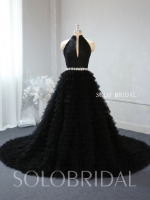A line ruffle black wedding dress 724A2339